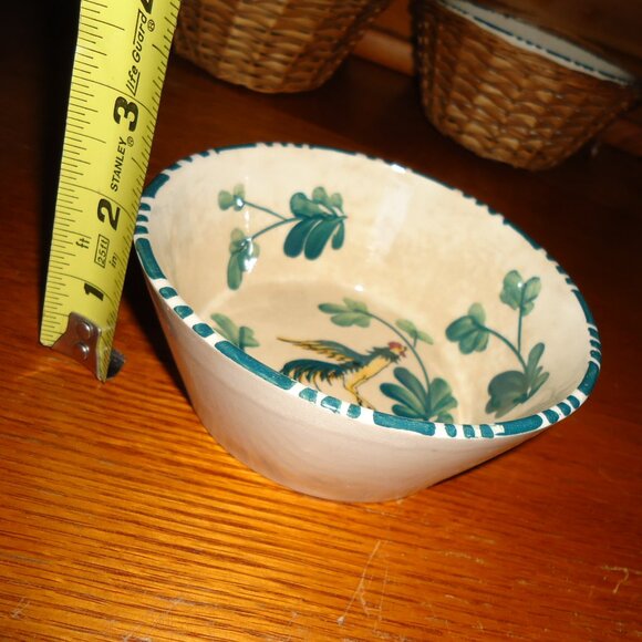 Vintage Hand painted 4 Bowls & wicker basket holders 5” Rooster Flower Japan - Picture 4 of 12